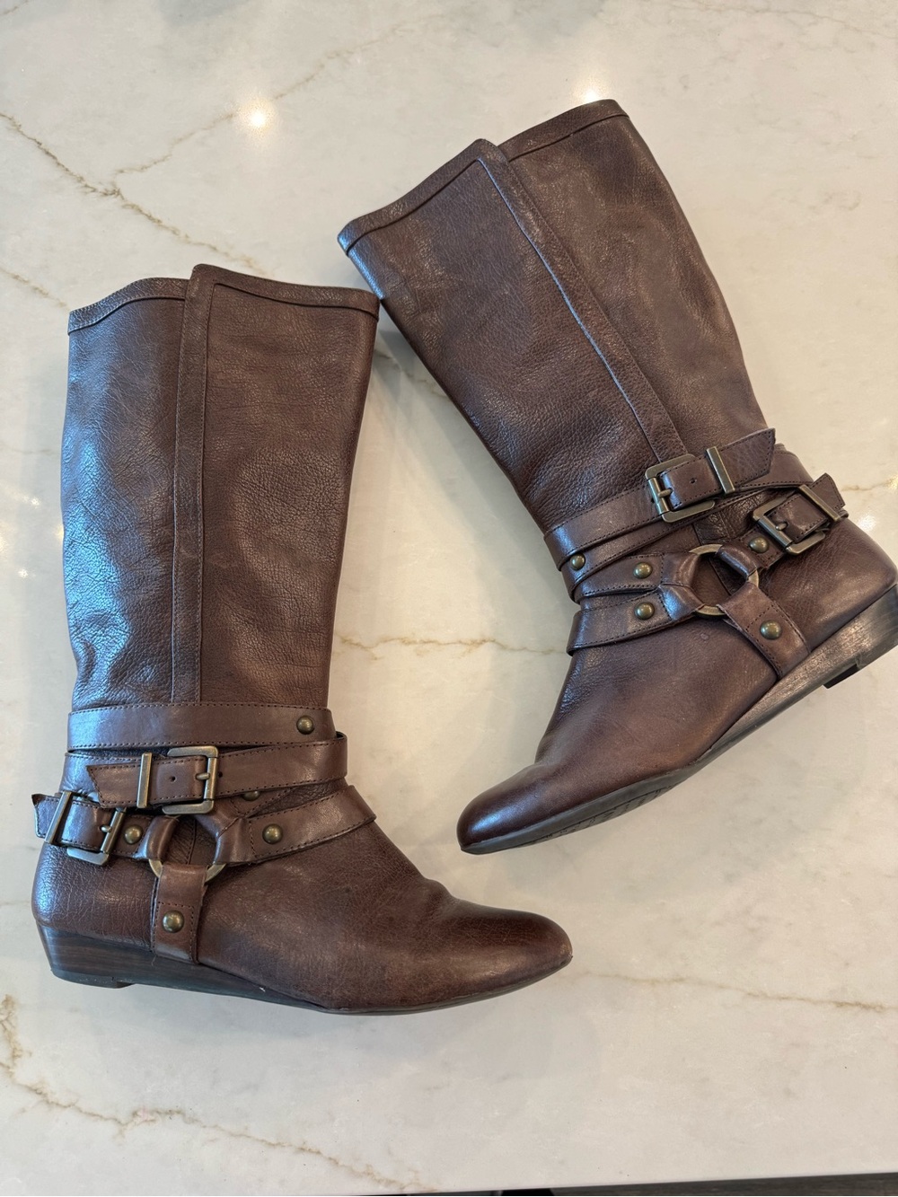 Gianni Bini Brown Leather Harness Boots